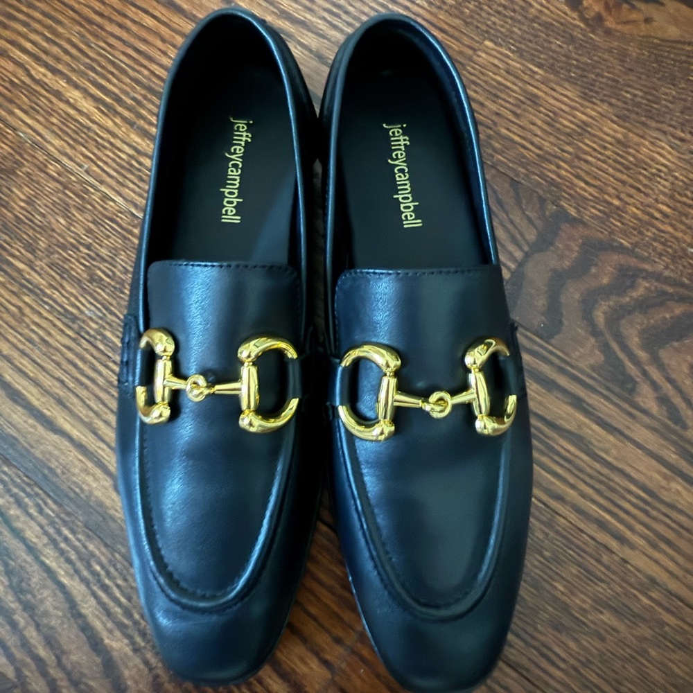 Jeffrey Campbell Black  Loafers with Gold Buckle